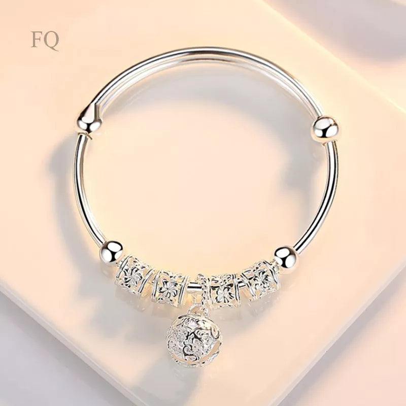 Mulheres 925 Prata Esterlina Frisada Pulseira Senhoras Charme Jóias