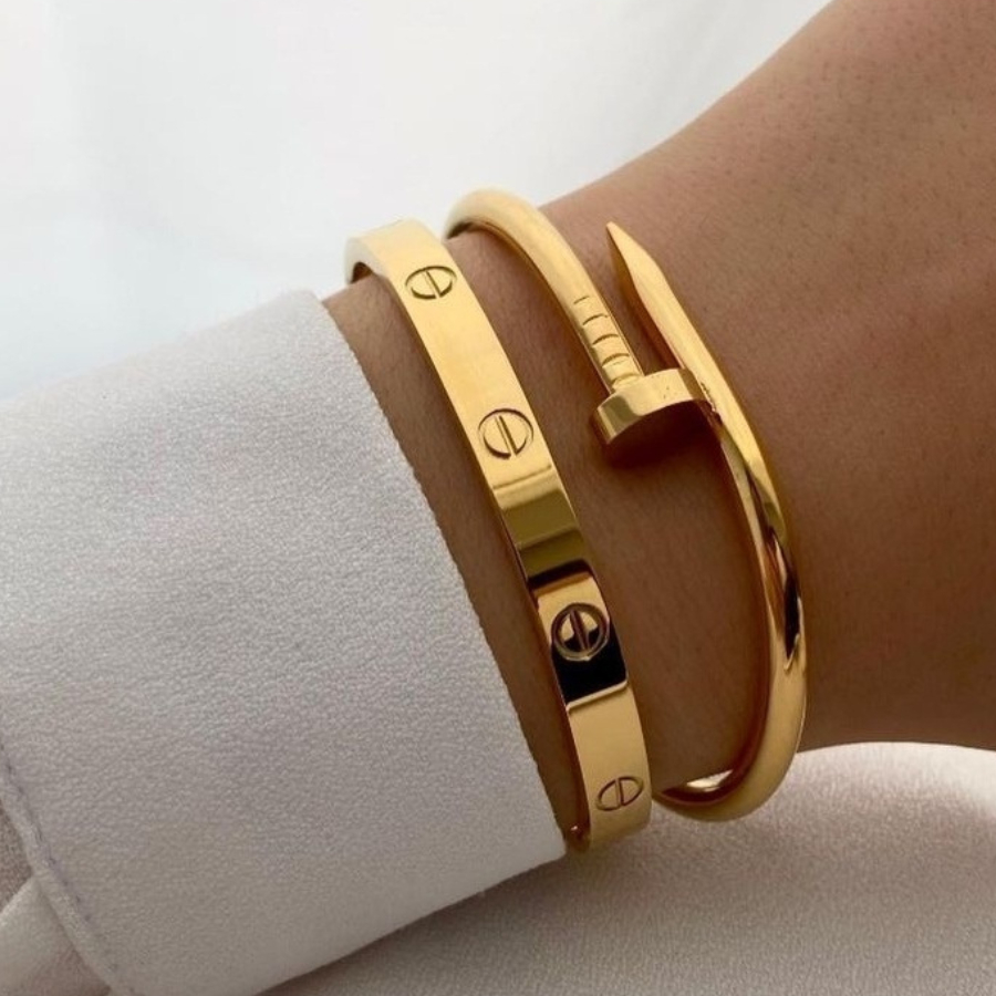 Conjunto Elegance Steel™ – Braceletes e Anéis em Aço Inoxidável Prata ou Dourado