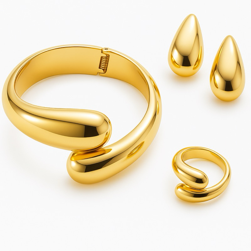 Conjunto Elegance – Bracelete, Brincos e Anel Minimalista