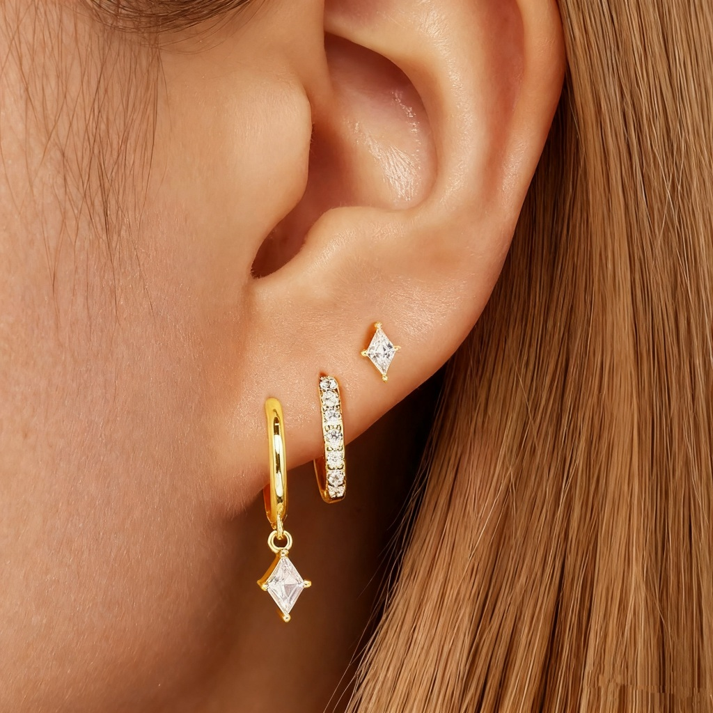 Kit Floral Sparkle™ – 3 Pares de Brincos com Zircônia Banhados a Ouro 18K ou Prata 925