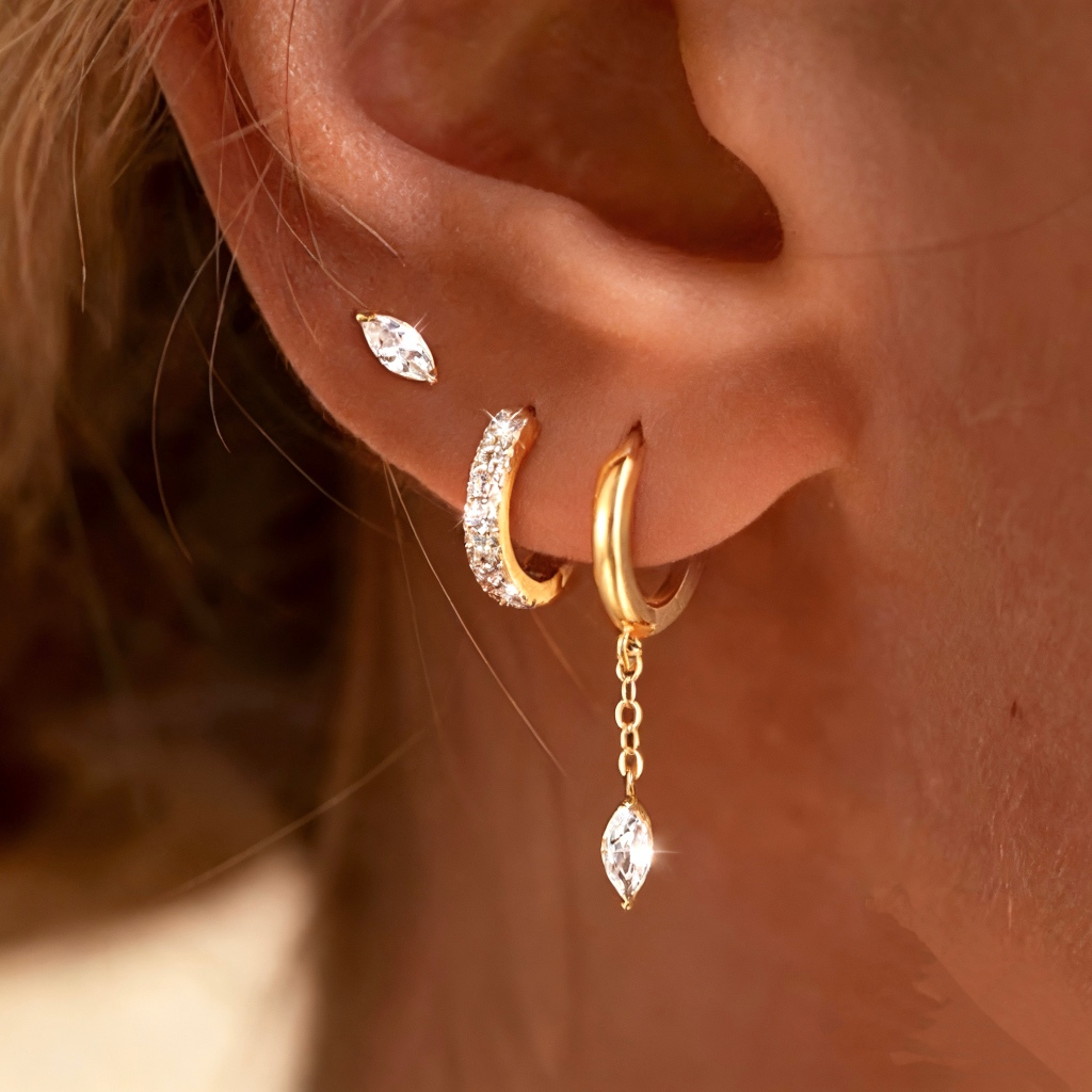 Kit Floral Sparkle™ – 3 Pares de Brincos com Zircônia Banhados a Ouro 18K ou Prata 925