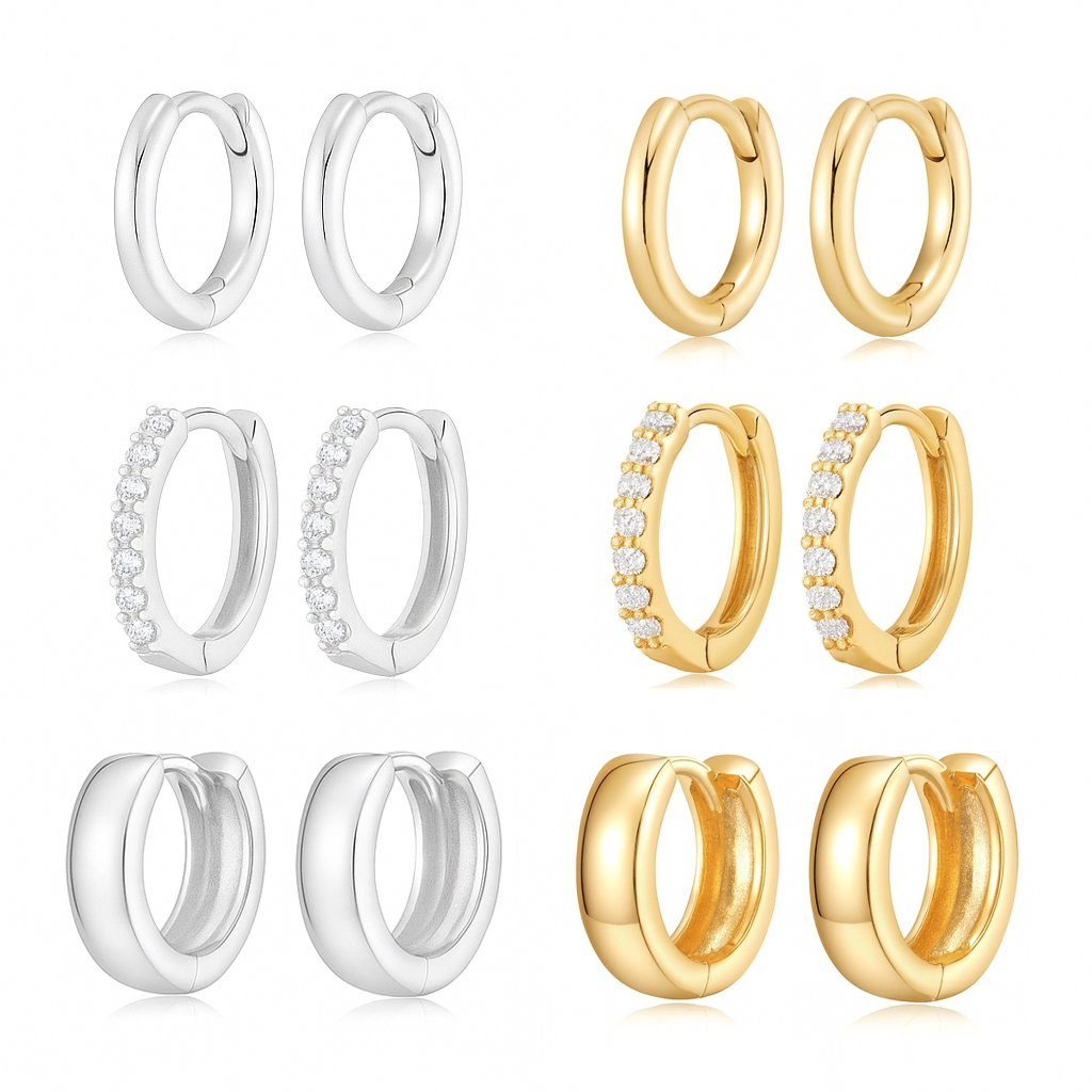 Kit Floral Sparkle™ – 3 Pares de Brincos com Zircônia Banhados a Ouro 18K ou Prata 925