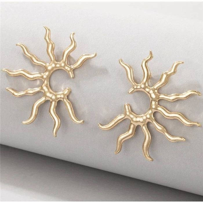 Brincos Femininos em Formato de Sol – Dourado ou Prateado, Antialérgicos, Verão, Modernos e Leves