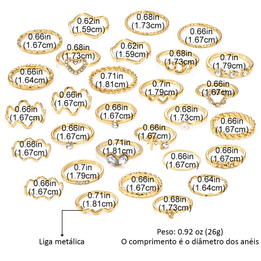 Conjunto De Anel De Estrela De Coração Com 28 Mix & Match Leve 26g