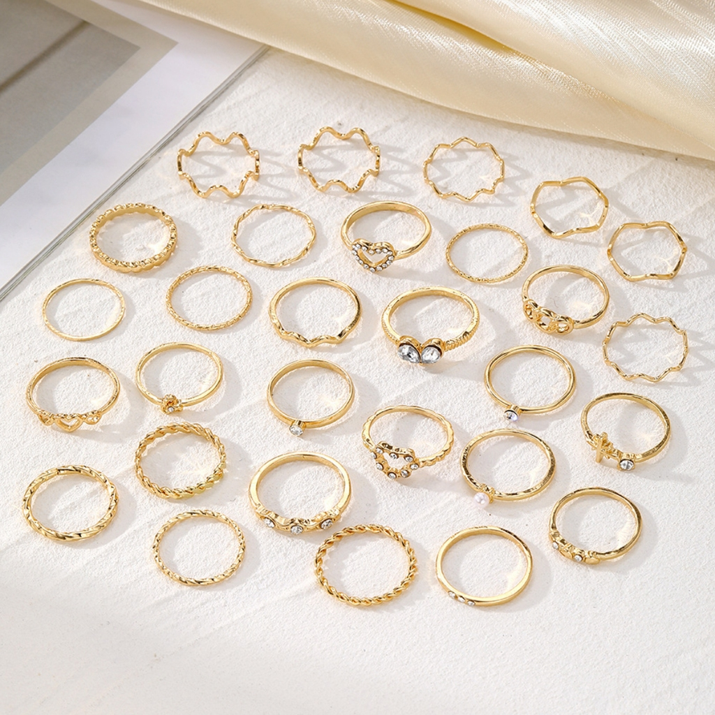 Conjunto De Anel De Estrela De Coração Com 28 Mix & Match Leve 26g