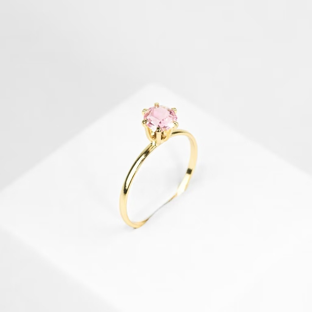Anel Duplo Feminino Luxo Pedra Rosa – Semijoia Ouro 18K ou Prata | 2 Peças para Usar Separadas