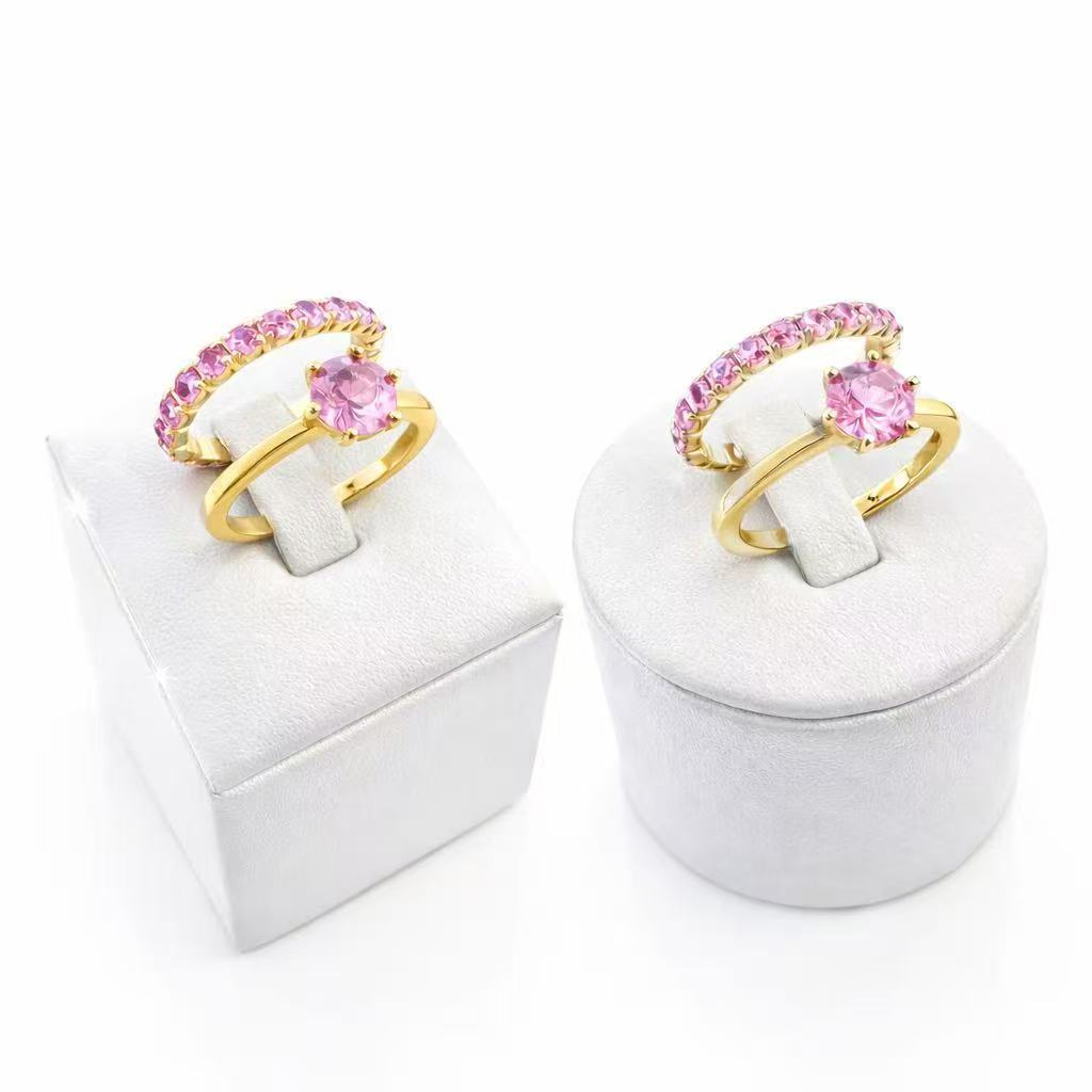 Anel Duplo Rose Elegance™ – Kit 2 Peças com Pedra Rosa