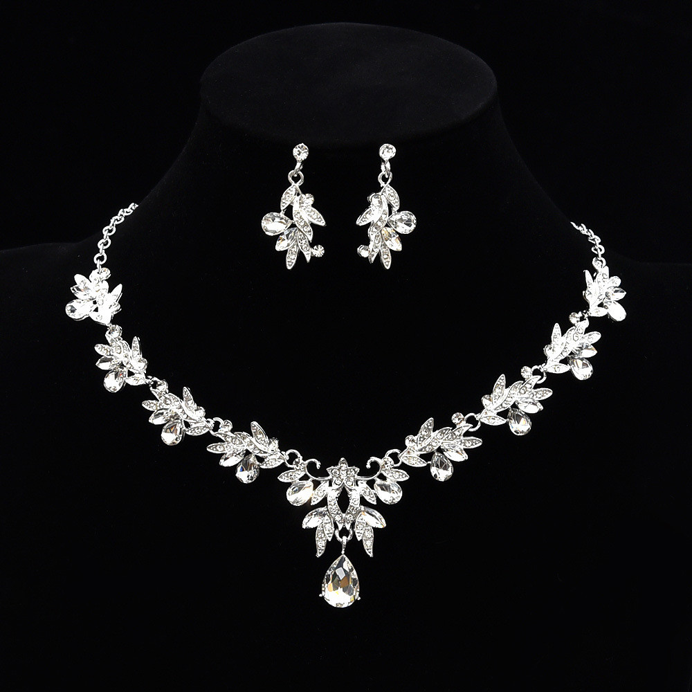 Conjunto de brincos e colar de noiva com cristal, vestido de noiva, acessórios para vestido de banquete, estilo ins