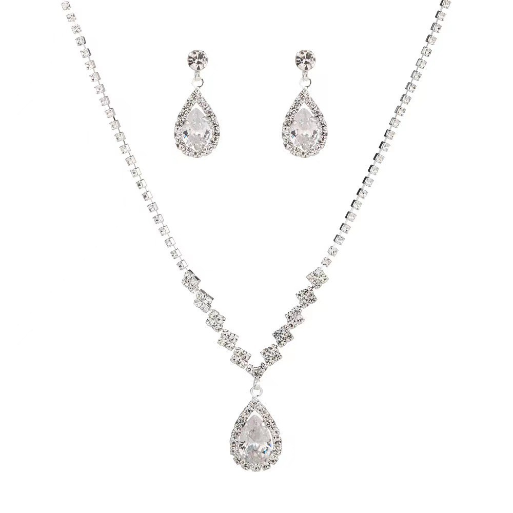 Conjunto de joias de prata femininas, incluindo colar, brincos e anel, adequado para casamentos e presentes