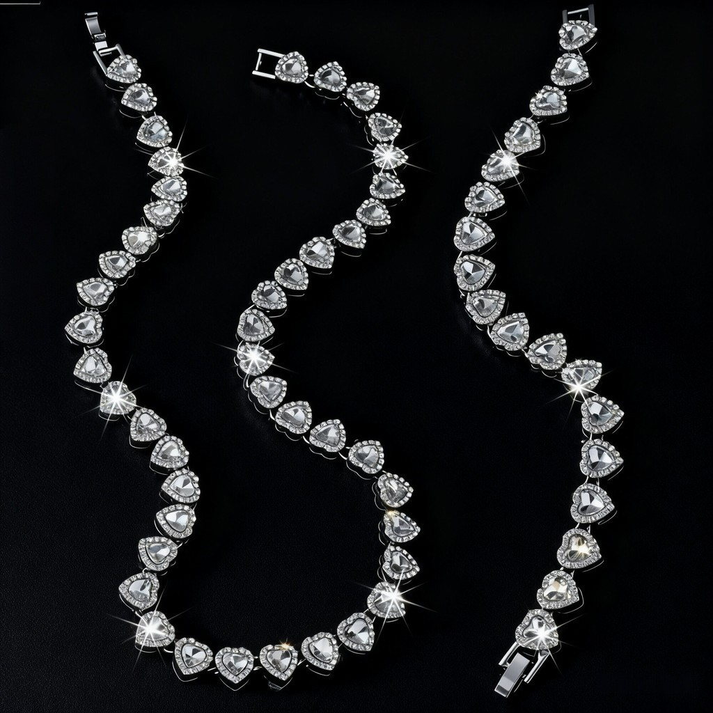 Conjunto Pink Heart Luxe™ – Colar, Pulseira e Anel com Coração Rosa Banhado Brilhante