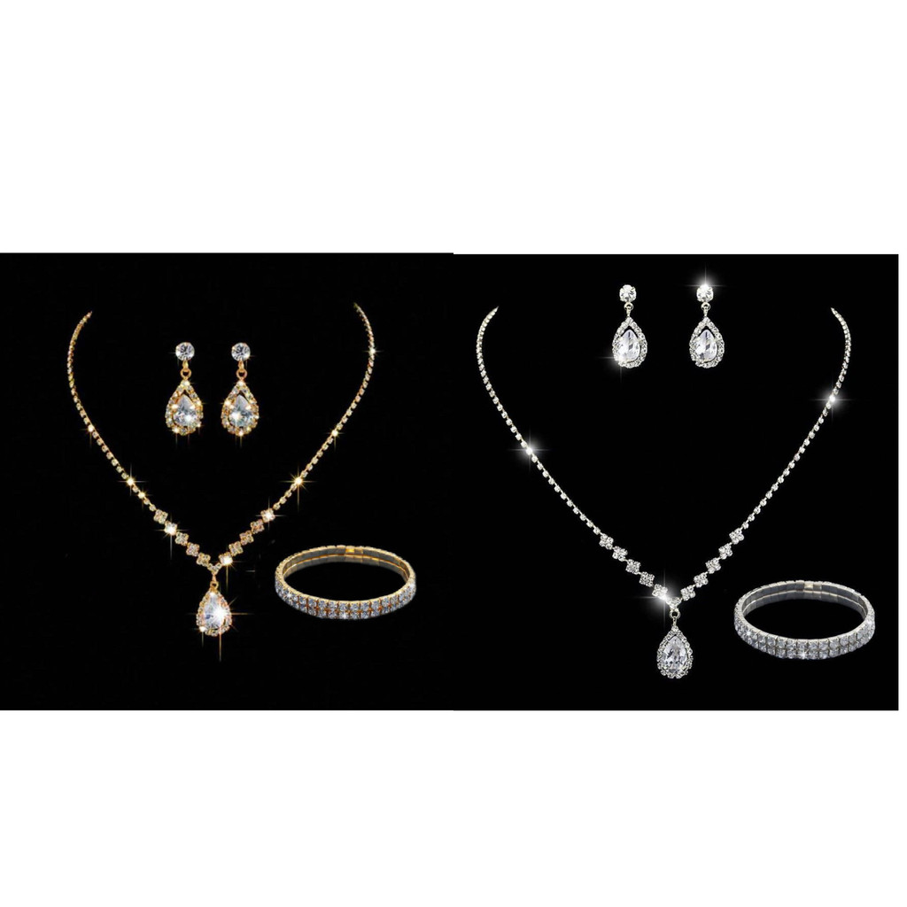 Conjunto Elegance Drop™ 3 em 1 – Colar, Brincos e Pulseira Banhados a Prata
