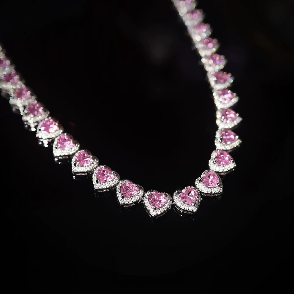 Conjunto de Jóias Feminino Colar Pulseira Anel Coração Rosa Banhada Brilhante Hipoalergênico para Festa Casamento