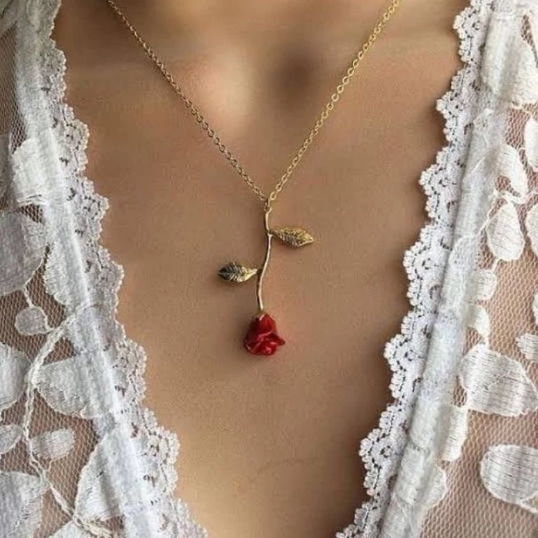 Colar Feminino Rosa Vermelha Promoção Presente Namorada COD 13