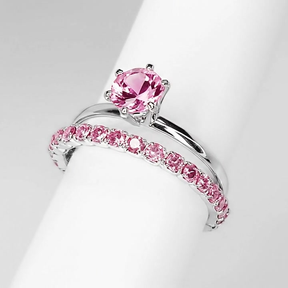Anel Duplo Feminino Luxo Pedra Rosa – Semijoia Ouro 18K ou Prata | 2 Peças para Usar Separadas
