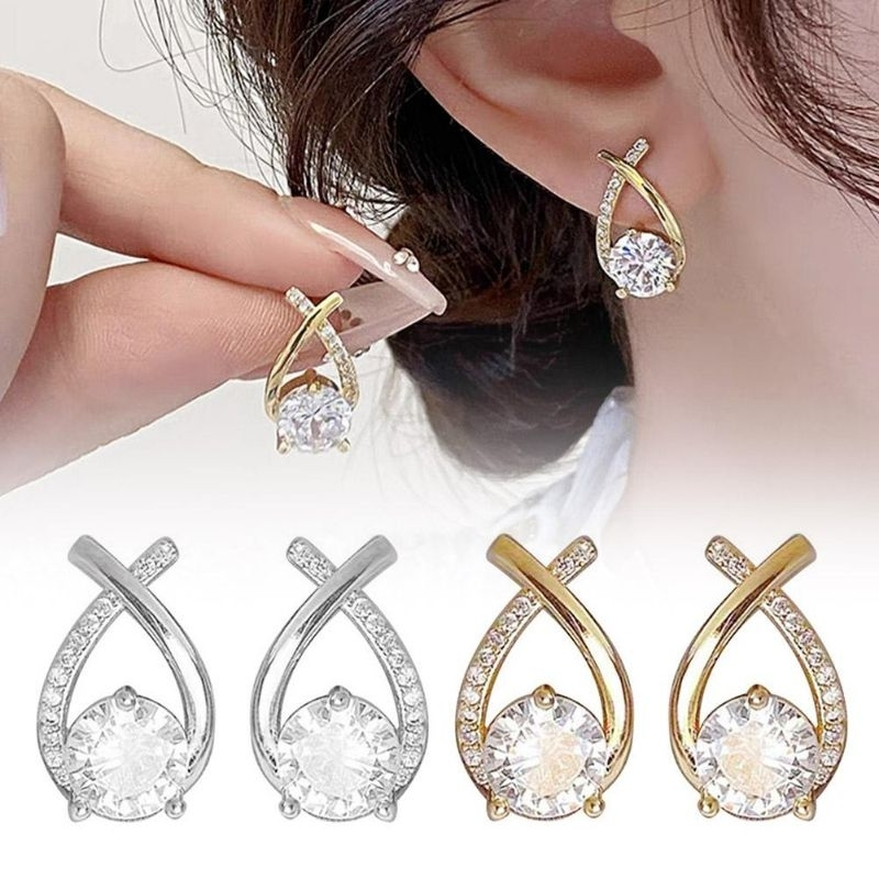 Brinco Brilhante Zircônia Elegante Casual Feminino Banhado Folheado Ouro Prata