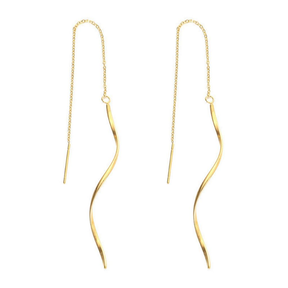 Brincos pequenos, frescos e finos, ondulados, novos, em aço inoxidável 18K, brincos de borla longa, simples e doces