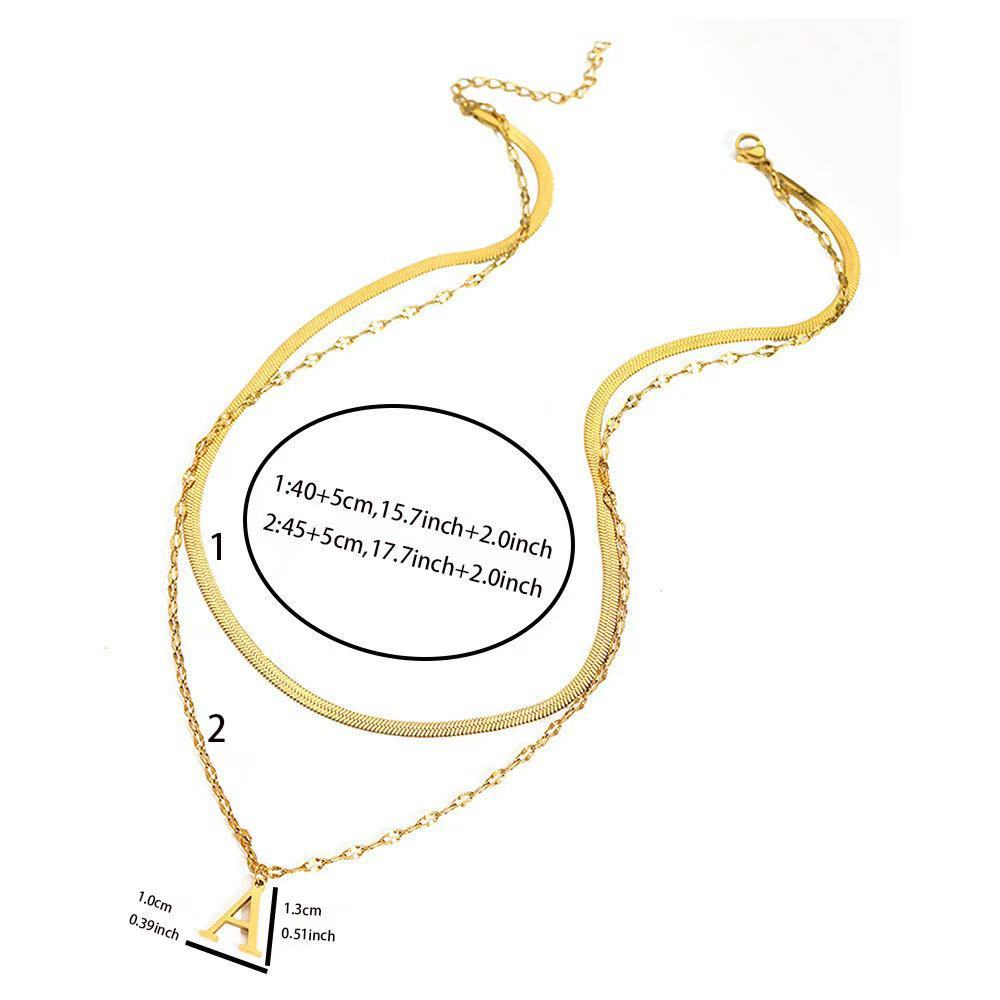 Colar Duplo em Corrente de Cobra e Lábios, Pingente Letra Inicial A-Z, Banhado a Ouro 18K ou Prata 925