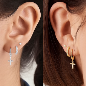 Kit 3 pares de brincos femininos prata 925, pingentes de flores incrustados com zircônia, banhados a ouro 18K