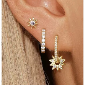 Kit Floral Sparkle™ – 3 Pares de Brincos com Zircônia Banhados a Ouro 18K ou Prata 925