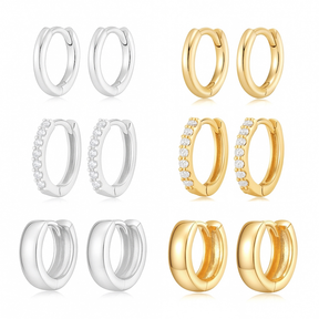 Kit Floral Sparkle™ – 3 Pares de Brincos com Zircônia Banhados a Ouro 18K ou Prata 925