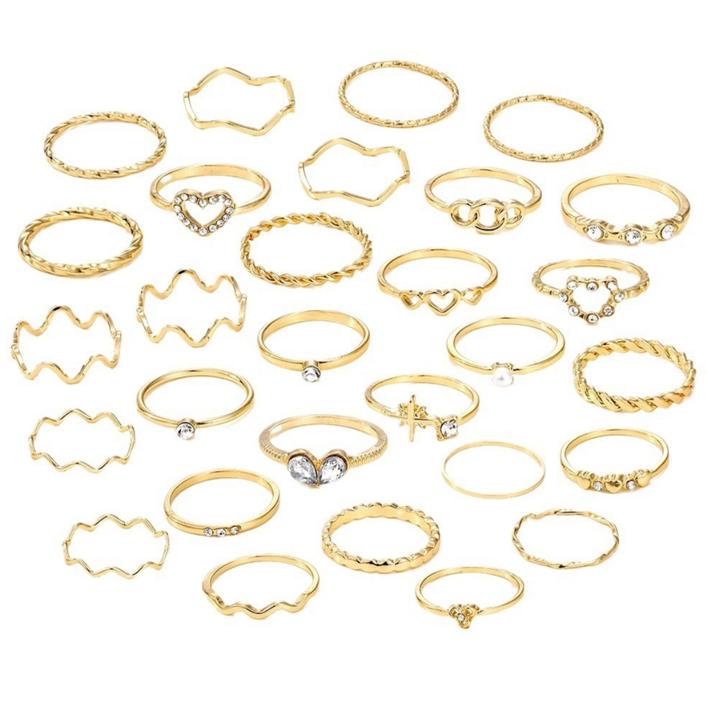 Conjunto De Anel De Estrela De Coração Com 28 Mix & Match Leve 26g