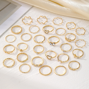 Conjunto De Anel De Estrela De Coração Com 28 Mix & Match Leve 26g