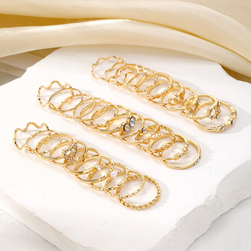 Conjunto De Anel De Estrela De Coração Com 28 Mix & Match Leve 26g