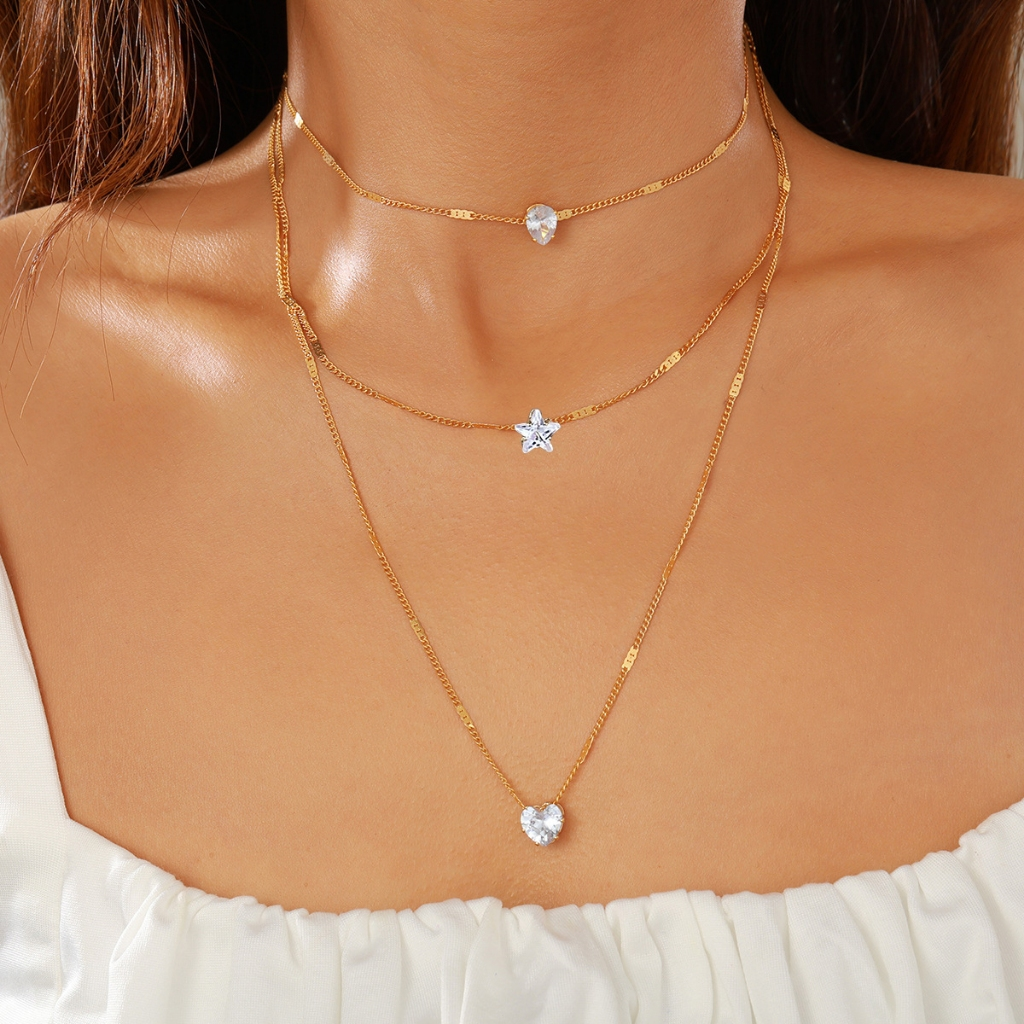 Colar De Coração Estrela e Lágrima De Ouro Para Mulheres Joias De Luxo Minimalistas Para Mulheres