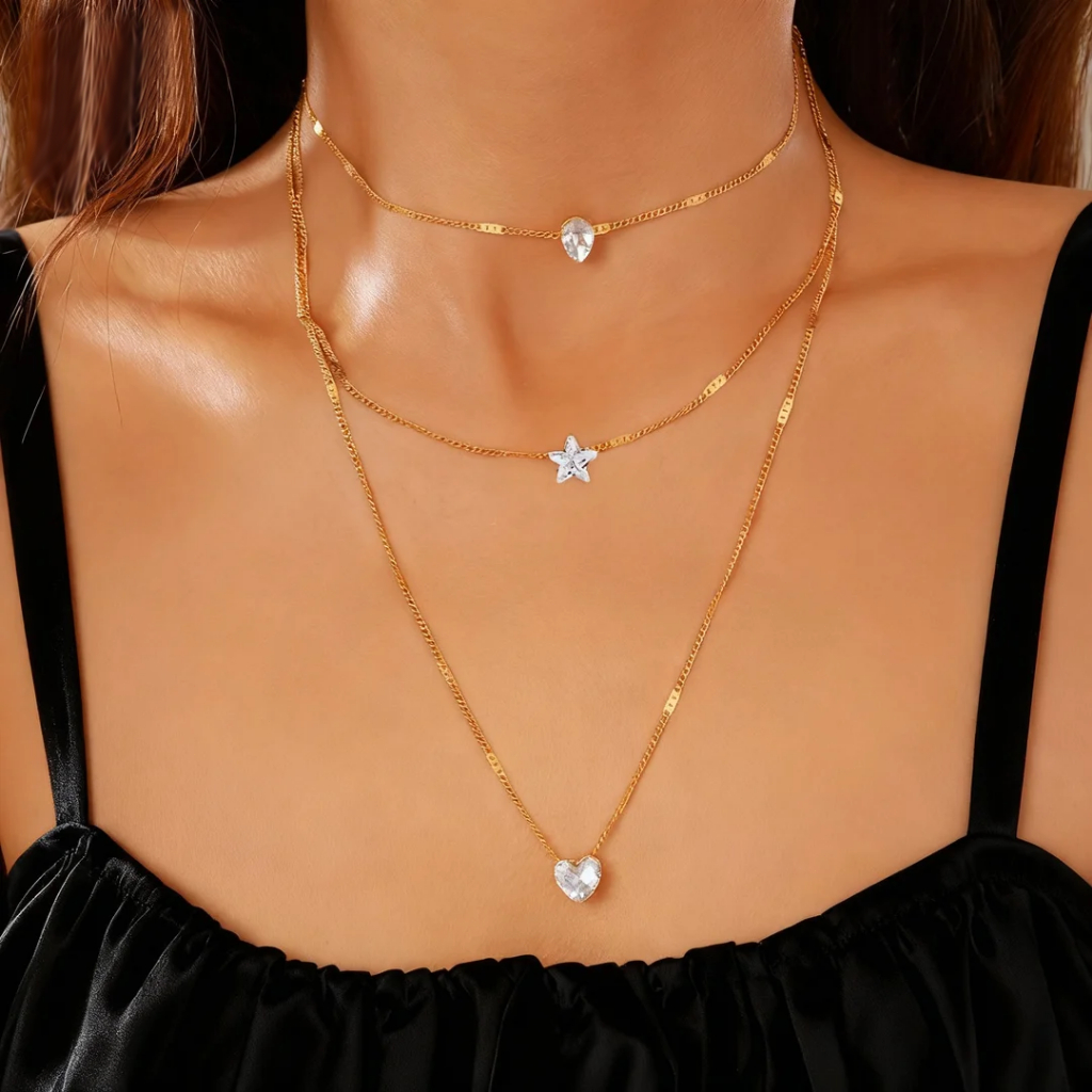 Colar De Coração Estrela e Lágrima De Ouro Para Mulheres Joias De Luxo Minimalistas Para Mulheres