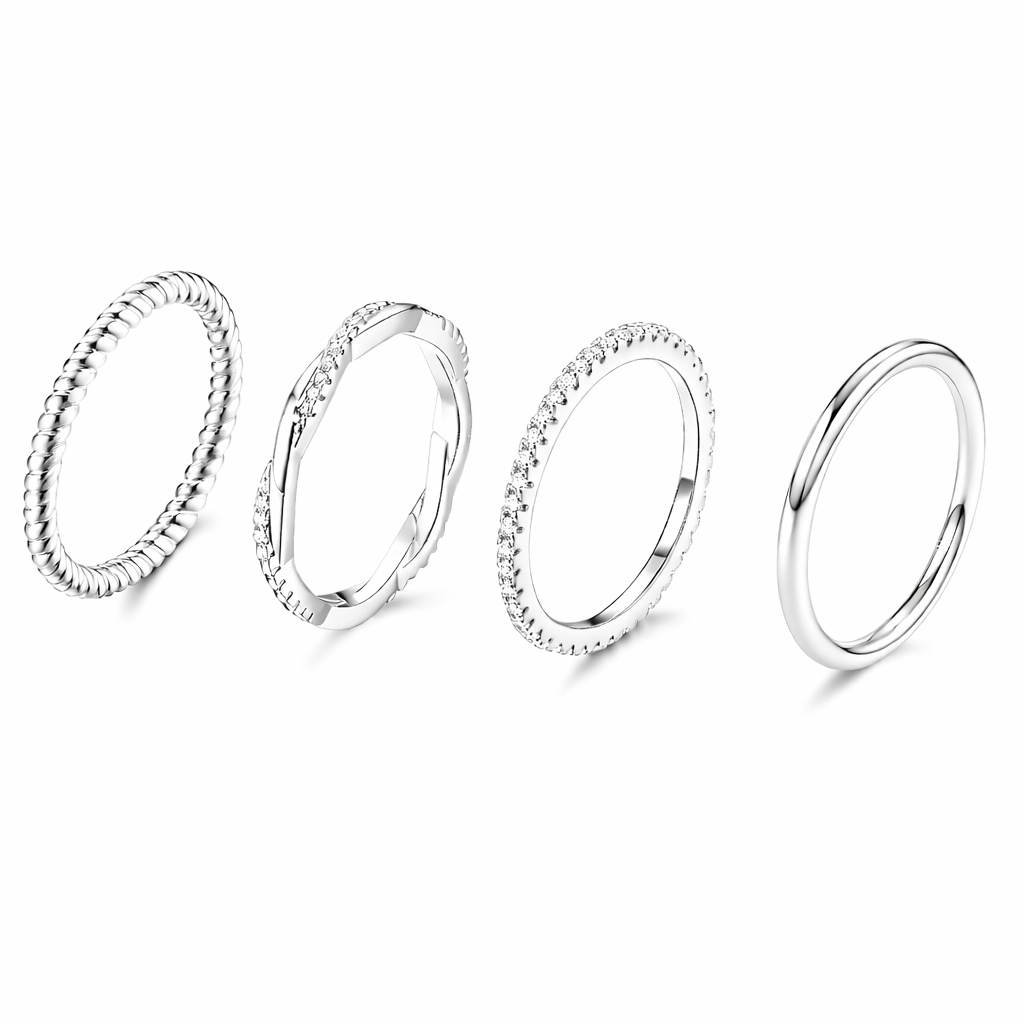 kit 4 anéis Feminino a Prata 925 delicado com Zircônias Brilhantes Elegante em banhado a ouro 18k