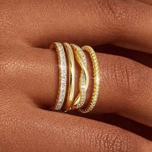 Kit 4 Anéis com Zircônias e Banho Ouro 18k