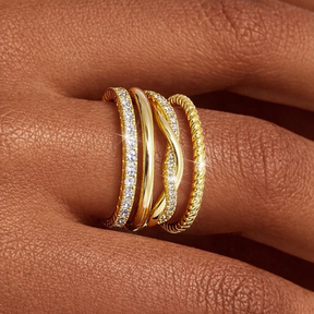 Kit 4 Anéis com Zircônias e Banho Ouro 18k