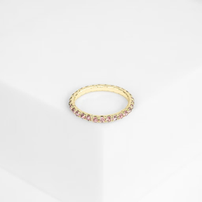 Anel Duplo Feminino Luxo Pedra Rosa – Semijoia Ouro 18K ou Prata | 2 Peças para Usar Separadas