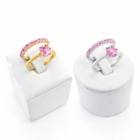 Anel Duplo Rose Elegance™ – Kit 2 Peças com Pedra Rosa