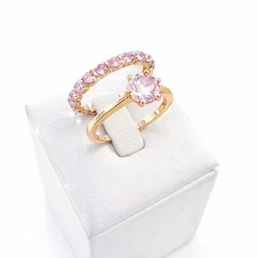 Anel Duplo Rose Elegance™ – Kit 2 Peças com Pedra Rosa