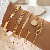 Conjunto Luxe Stack™ – 5 Pulseiras Minimalistas Ajustáveis