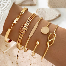 Conjunto Luxe Stack™ – 5 Pulseiras Minimalistas Ajustáveis