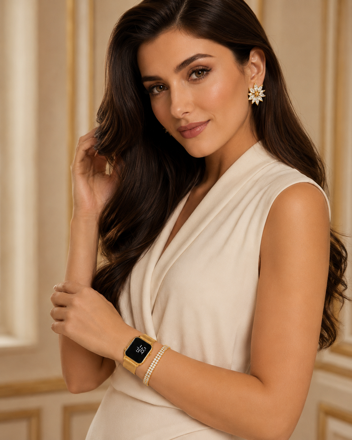 Kit Feminino com Relógio LED + Pulseira e Brinco – Estilo, Elegância e Presente Perfeito