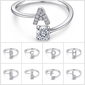 Anel de letra Prata 925 Cravejada Zircônia Feminino Delicado