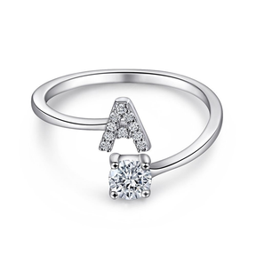 Anel de letra Prata 925 Cravejada Zircônia Feminino Delicado