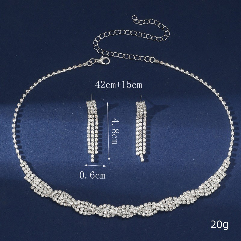 Conjunto de joias de casamento 3 em 1 incluindo colar de diamantes brincos e pulseira Elegante e brilhante