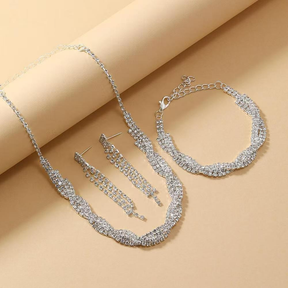Conjunto de joias de casamento 3 em 1 incluindo colar de diamantes brincos e pulseira Elegante e brilhante