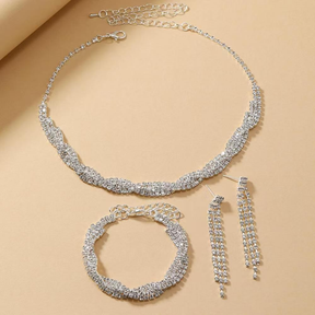 Conjunto de joias de casamento 3 em 1 incluindo colar de diamantes brincos e pulseira Elegante e brilhante