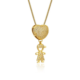 Colar Amor de Filhos™ – Pingente Coração com Menino/Menina em Microzircônias