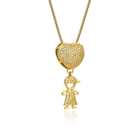 Colar Amor de Filhos™ – Pingente Coração com Menino/Menina em Microzircônias