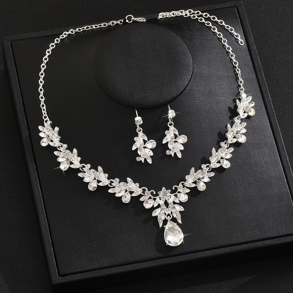 Conjunto de brincos e colar de noiva com cristal, vestido de noiva, acessórios para vestido de banquete, estilo ins