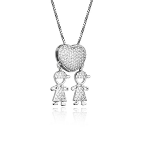 Colar Amor de Filhos™ – Pingente Coração com Menino/Menina em Microzircônias