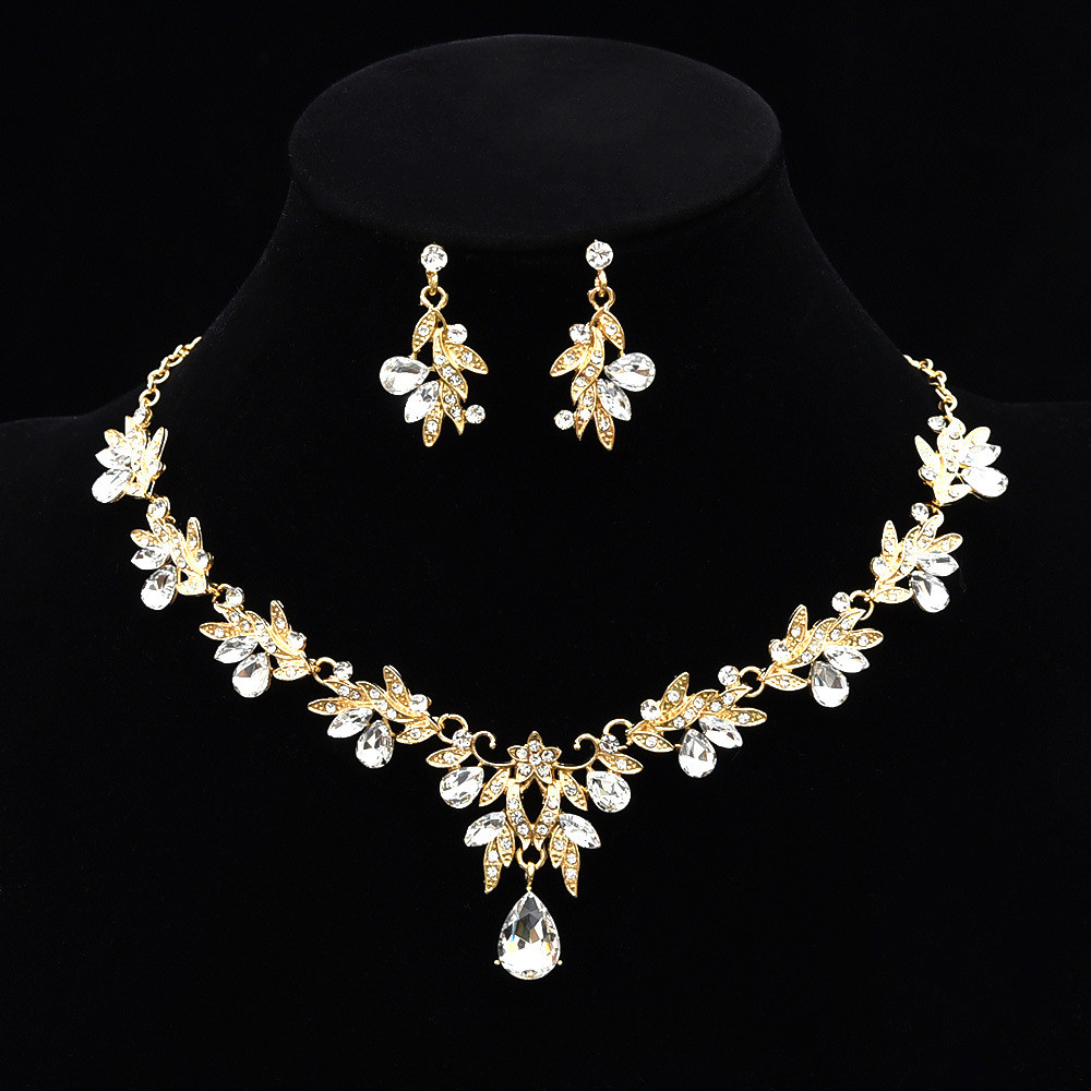 Conjunto de brincos e colar de noiva com cristal, vestido de noiva, acessórios para vestido de banquete, estilo ins