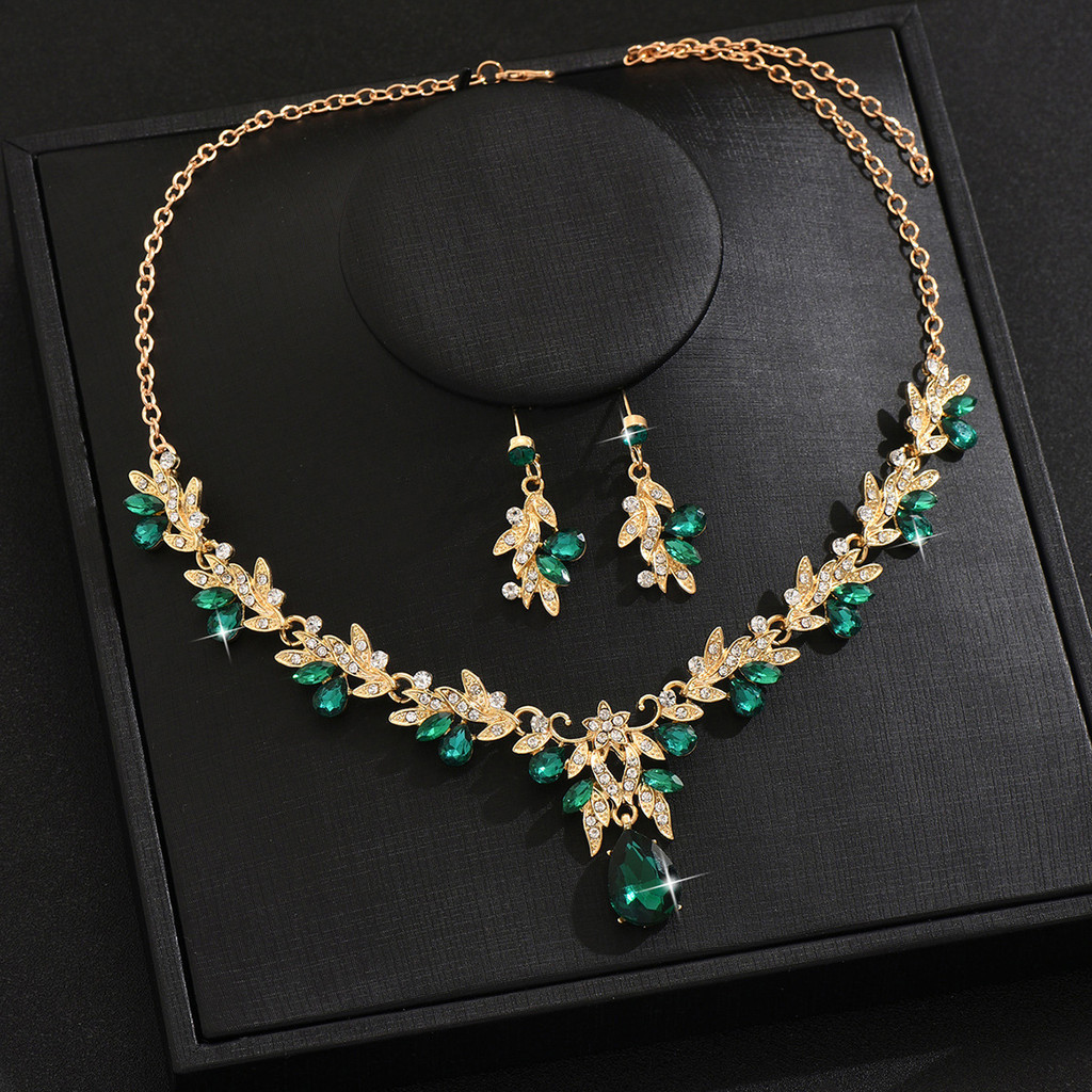 Conjunto de brincos e colar de noiva com cristal, vestido de noiva, acessórios para vestido de banquete, estilo ins