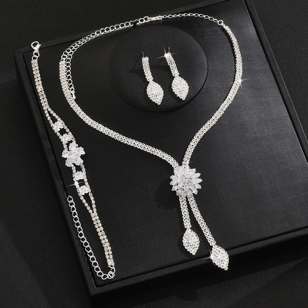 Novo conjunto de joias de zircônia criativas de moda europeia e americana, conjunto de brincos e colares para casamento